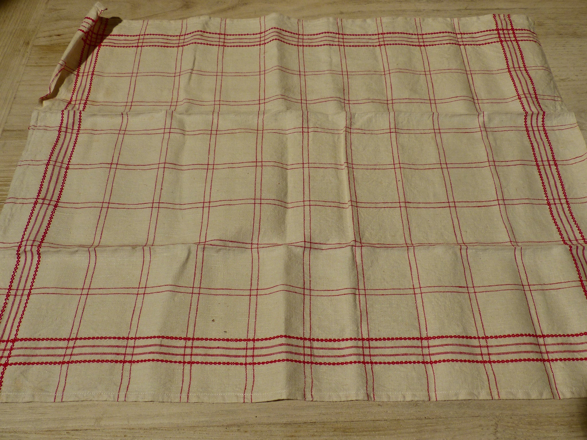 Pair of red and cream tea towels