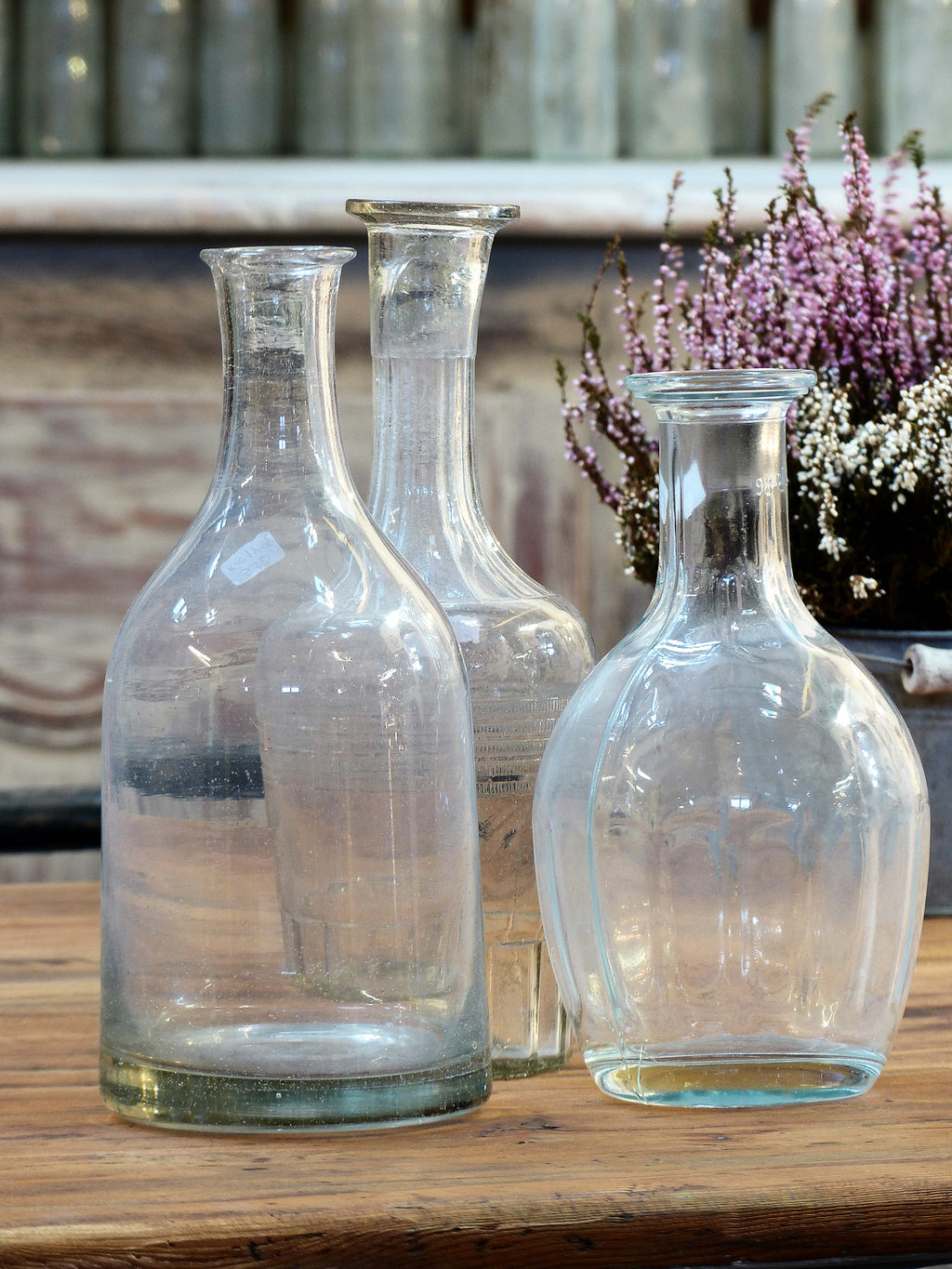 3 antique glass jars with lids 14¼ – Chez Pluie