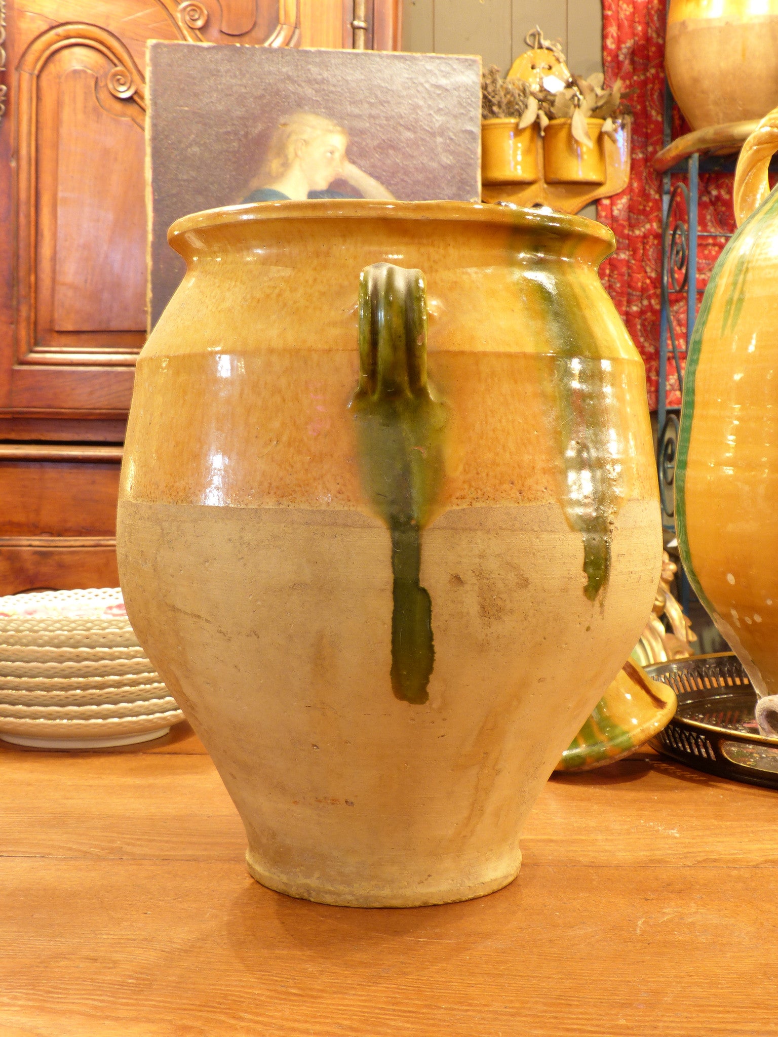 19th century confit pot with orange glaze – 13”