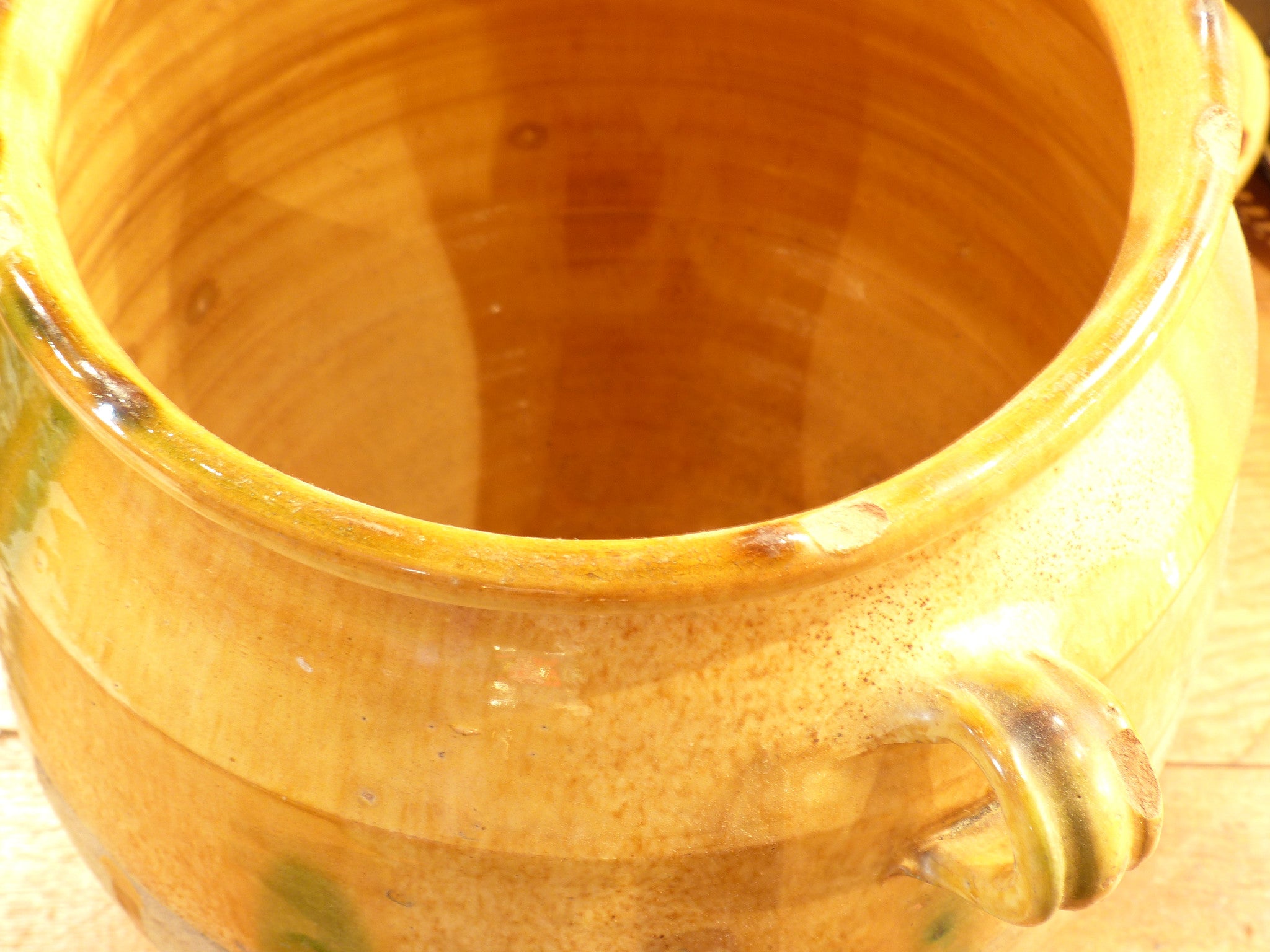 19th century confit pot with orange glaze – 13”