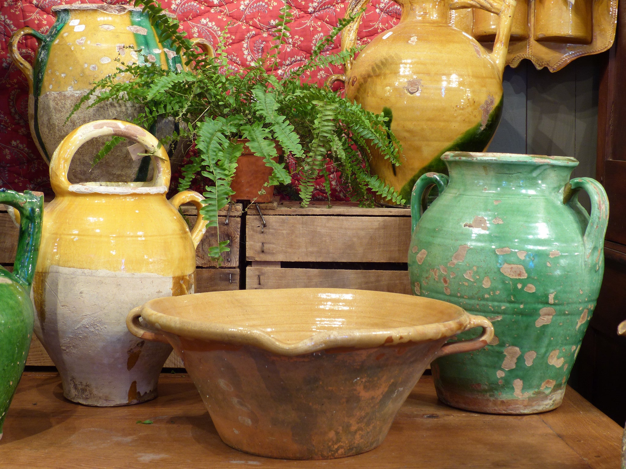 19th century French confit bowl with ochre glaze 1/2