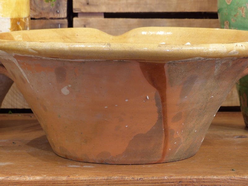 19th century French confit bowl with ochre glaze 1/2