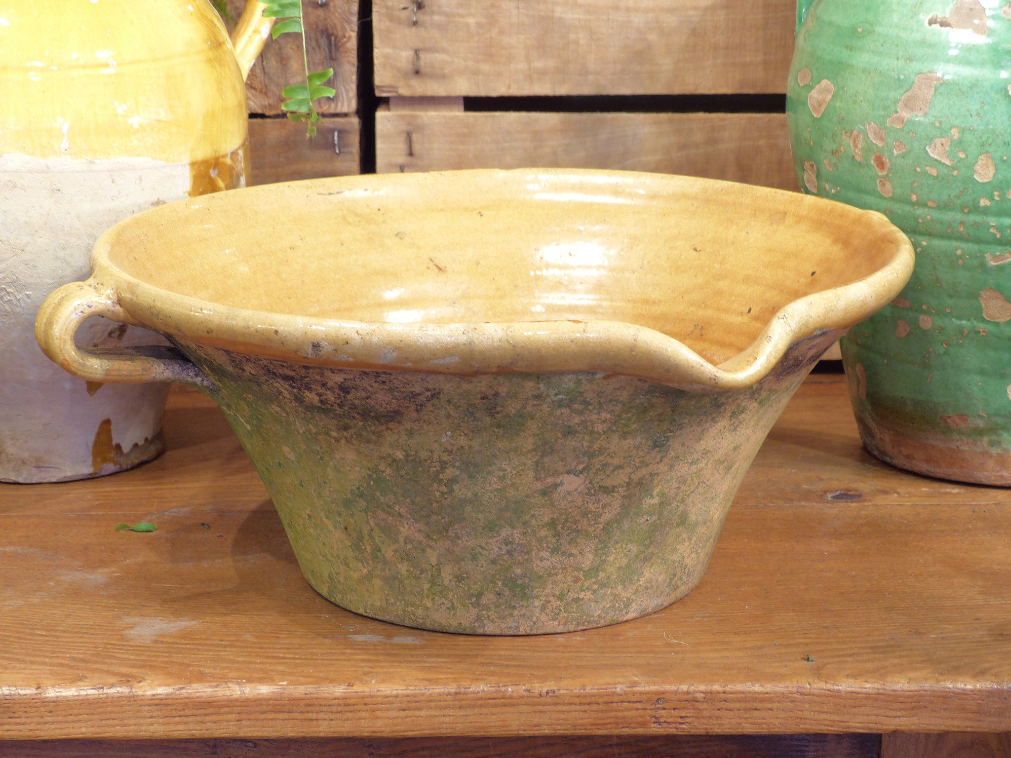 19th-century French confit bowl with ocher glaze 2/2