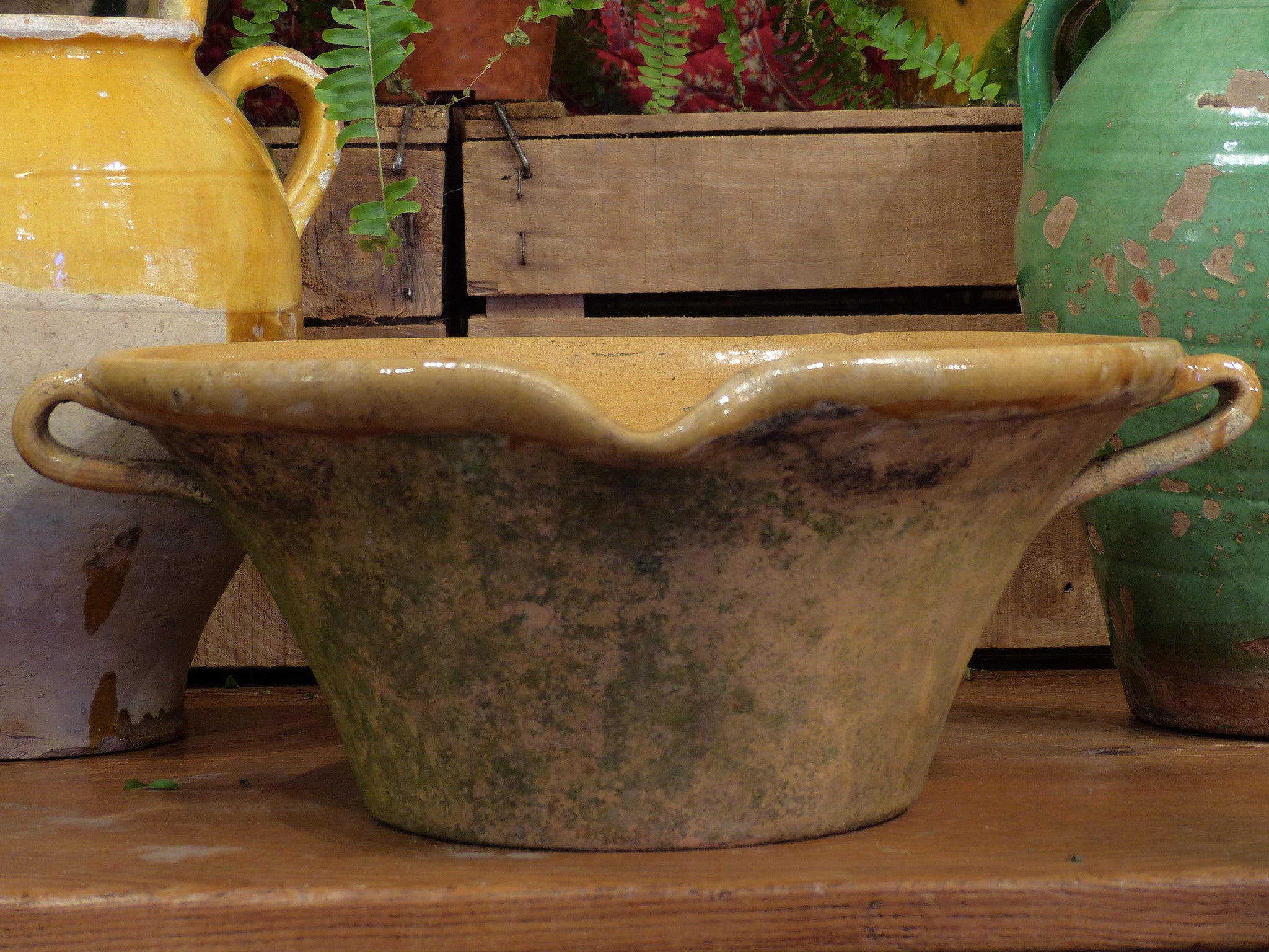 19th-century French confit bowl with ocher glaze 2/2