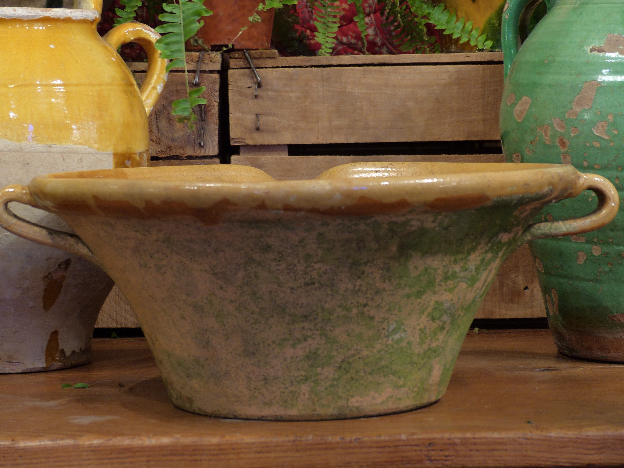 19th-century French confit bowl with ocher glaze 2/2