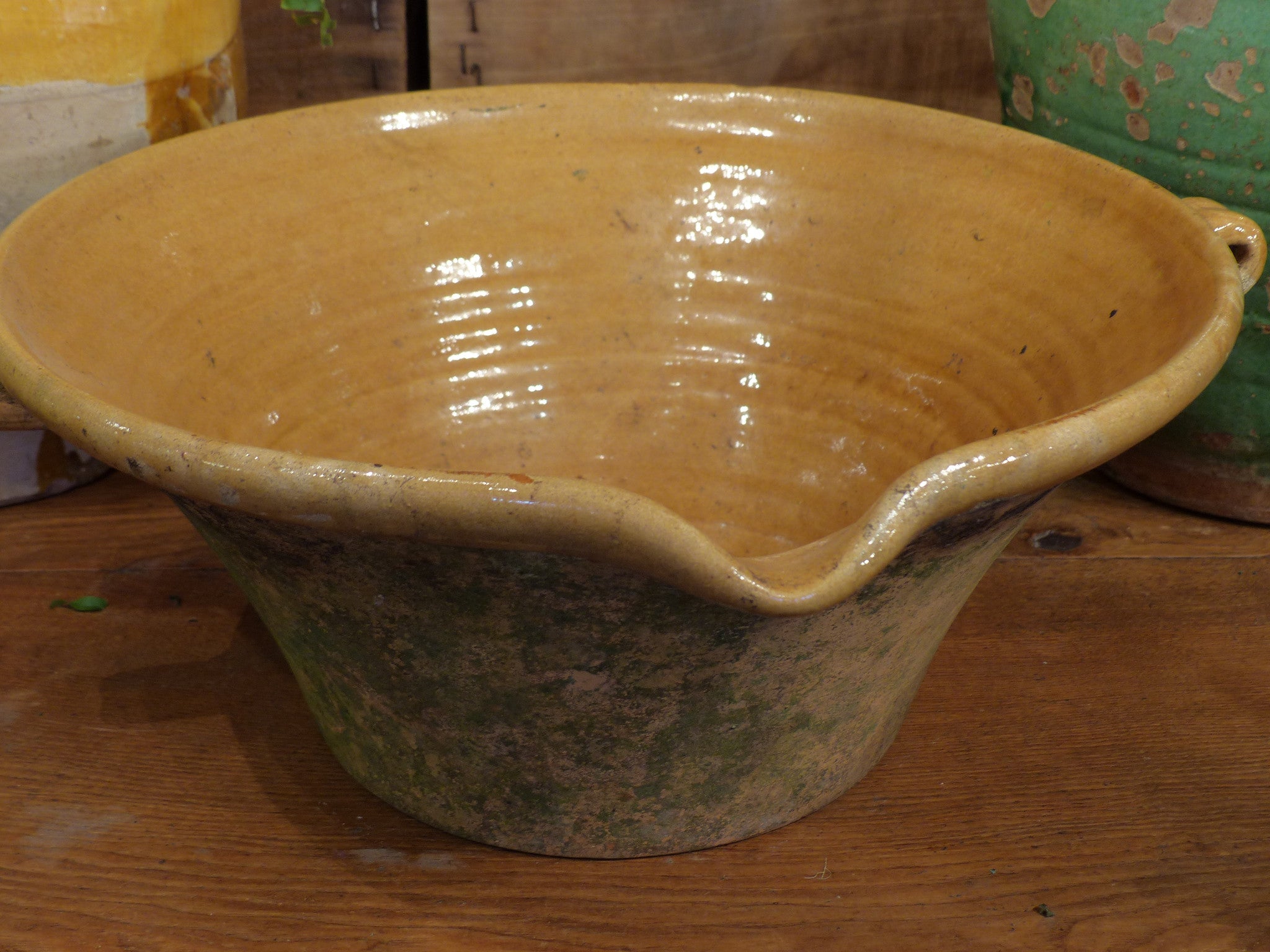 19th-century French confit bowl with ocher glaze 2/2