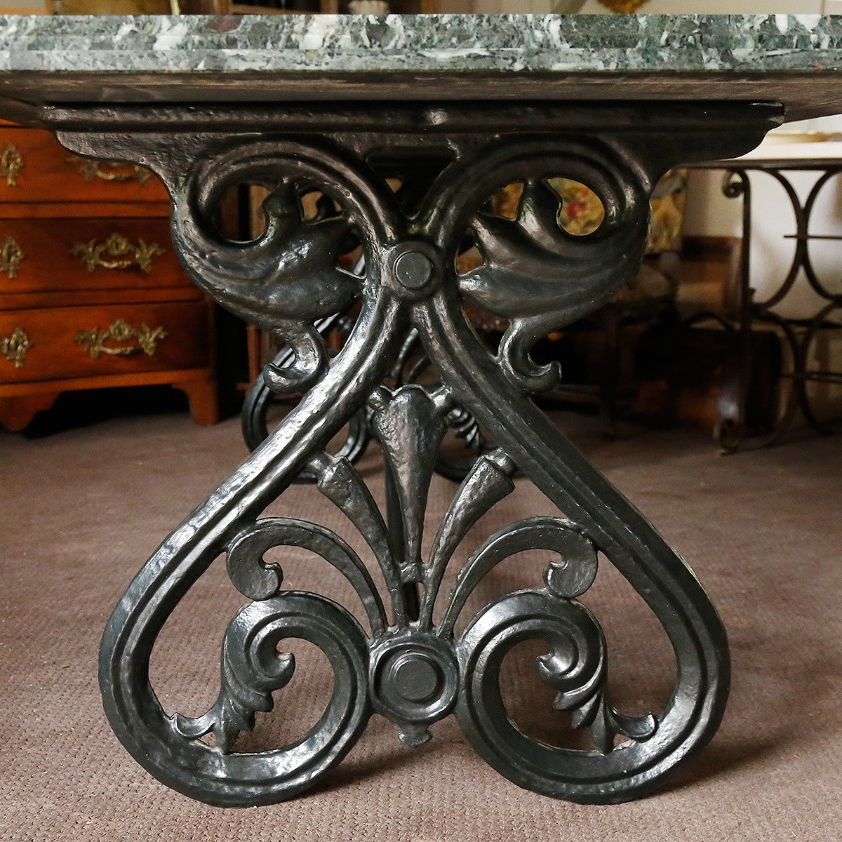 20th century French table in Cast Iron and Marble