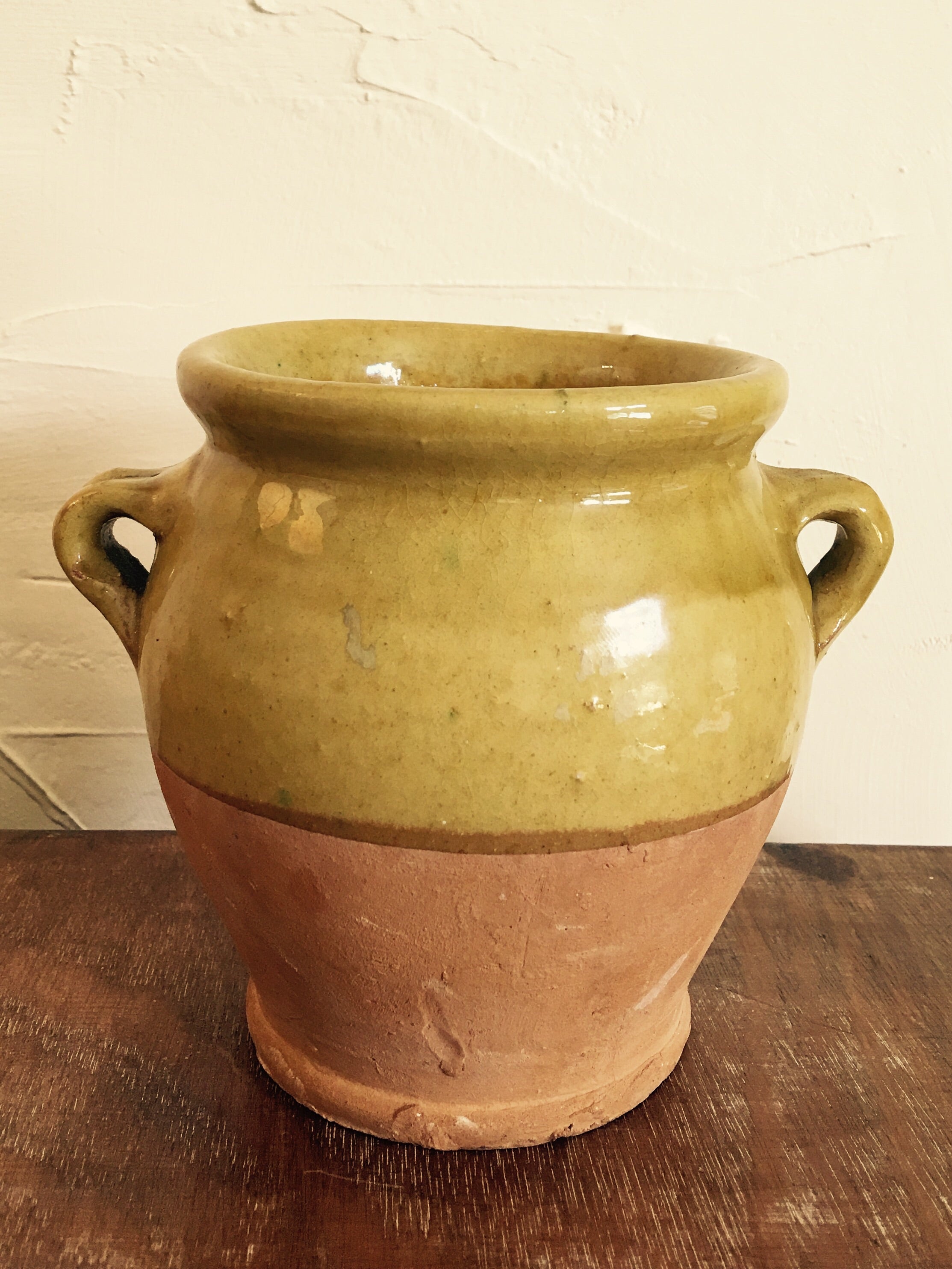 Very small vintage French confit pot with yellow glaze 4¾"