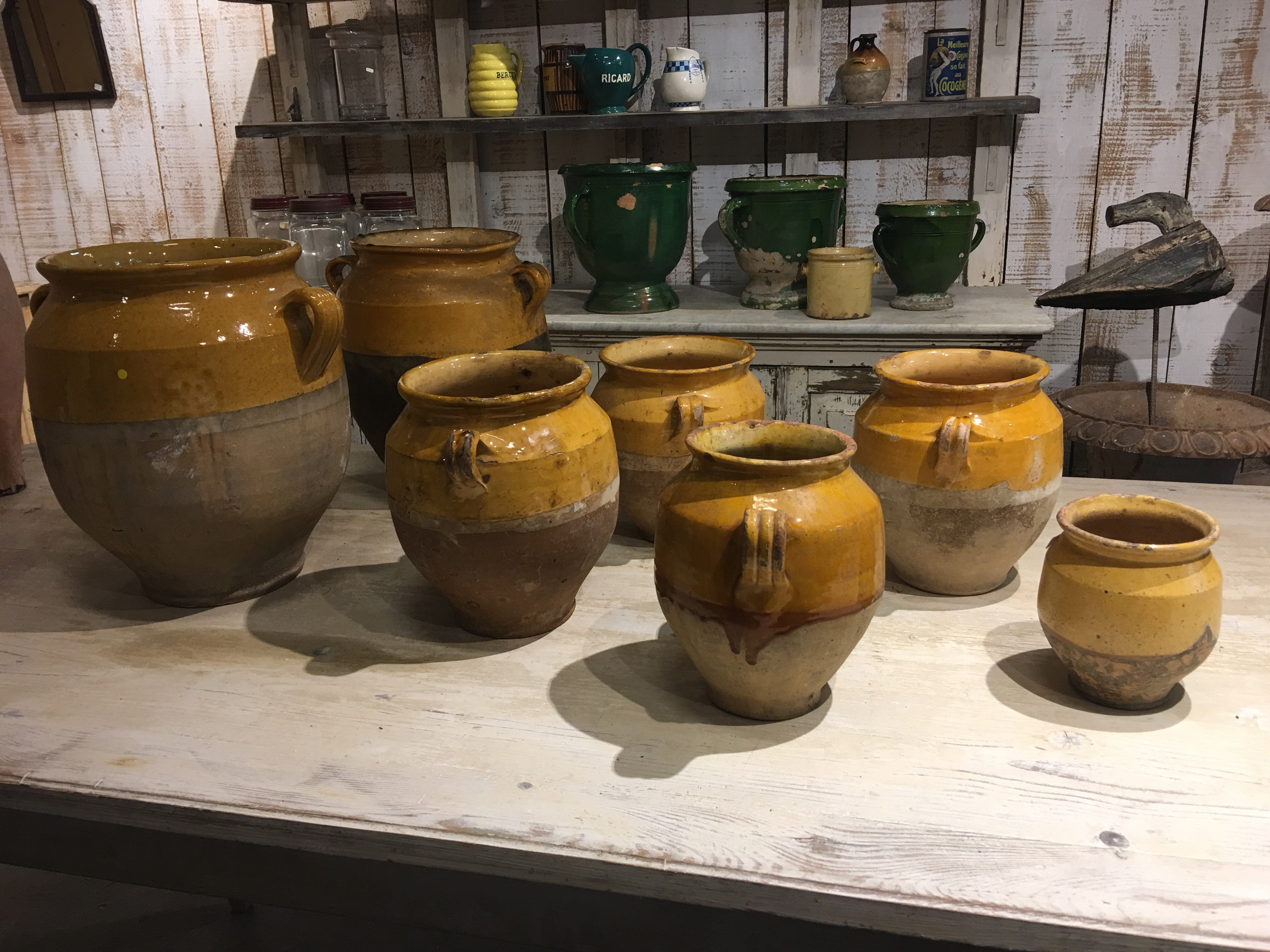 Collection of seven antique French confit pots