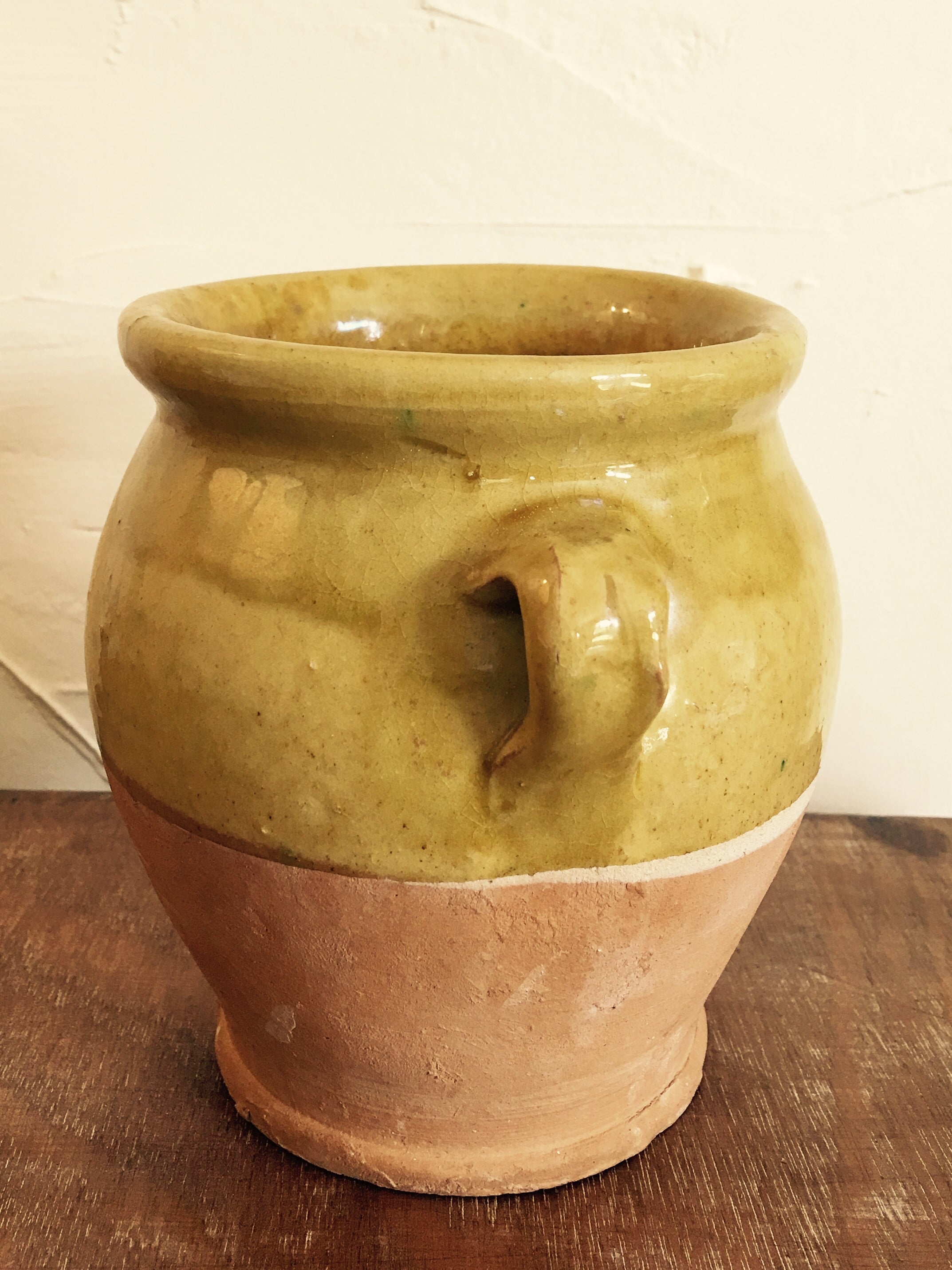 Very small vintage French confit pot with yellow glaze 4¾"