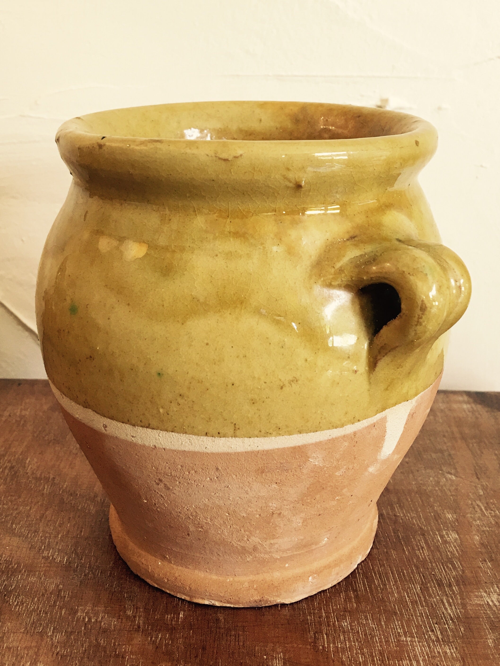 Very small vintage French confit pot with yellow glaze 4¾"