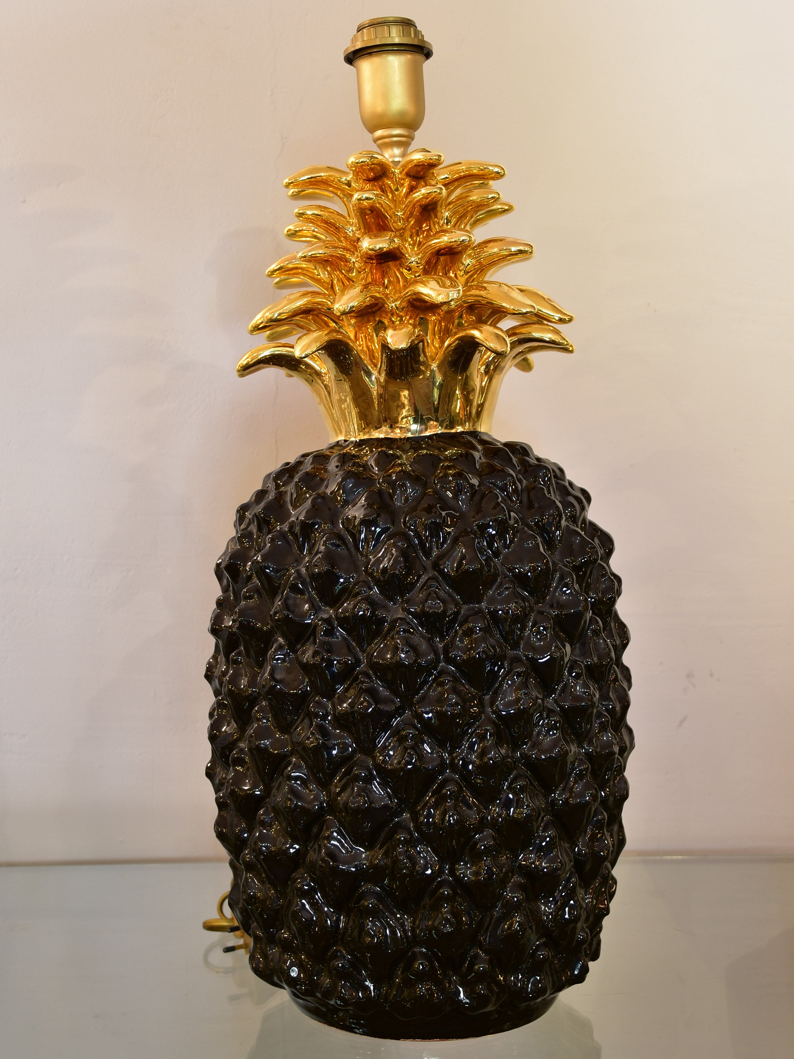 Large black pineapple lamp in the style of Maison Charles