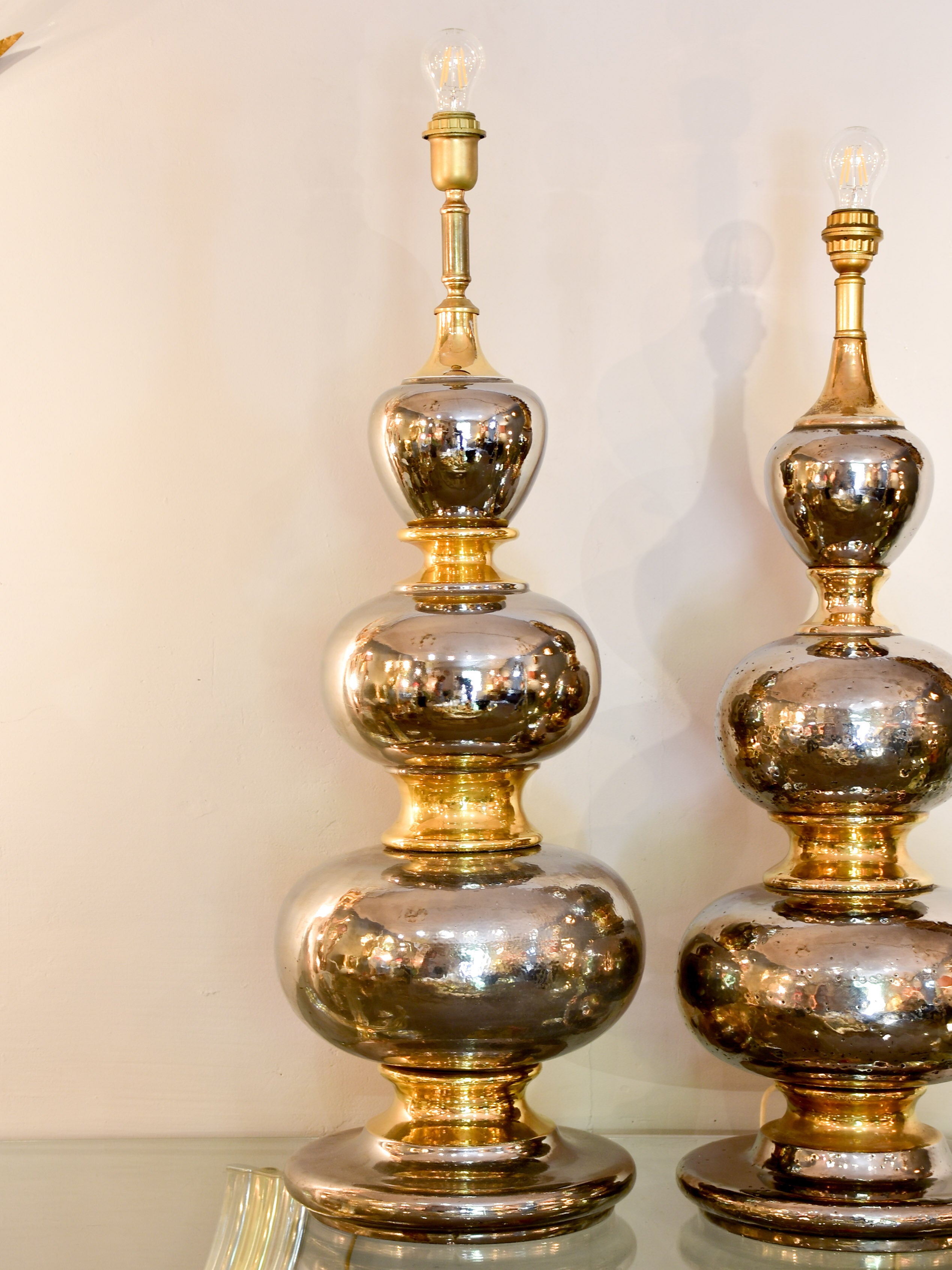 Extra-large vintage lamps with a metallic finish