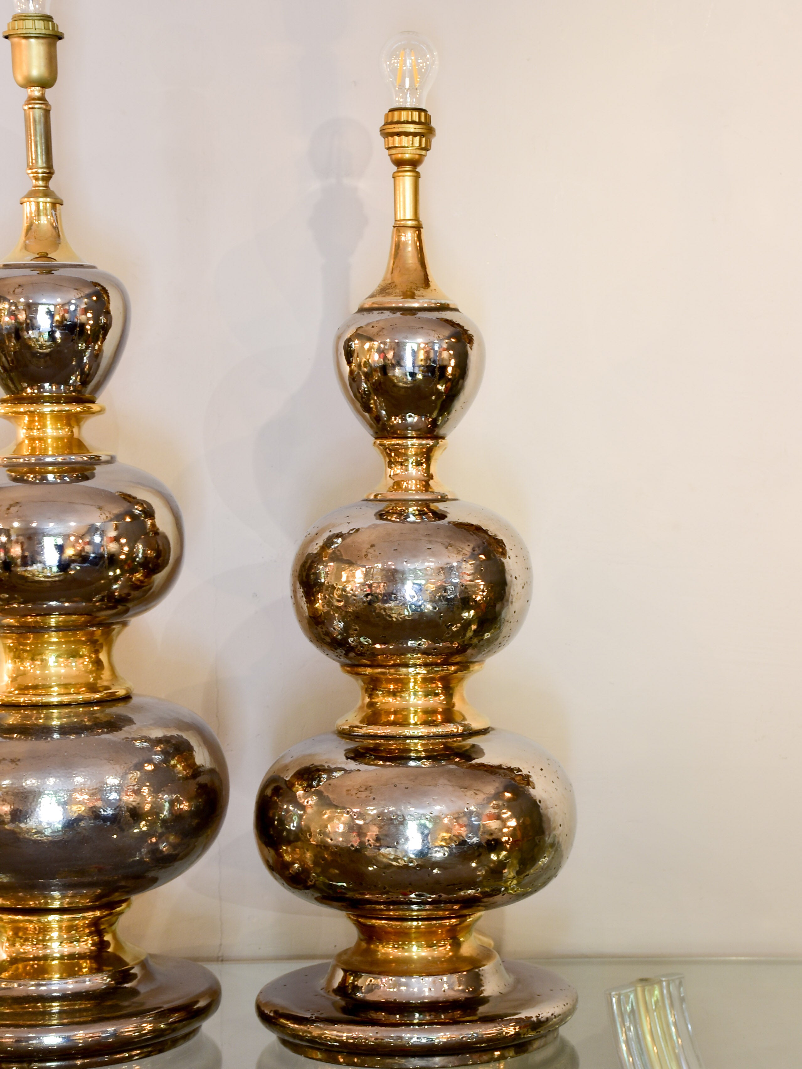 Extra-large vintage lamps with a metallic finish