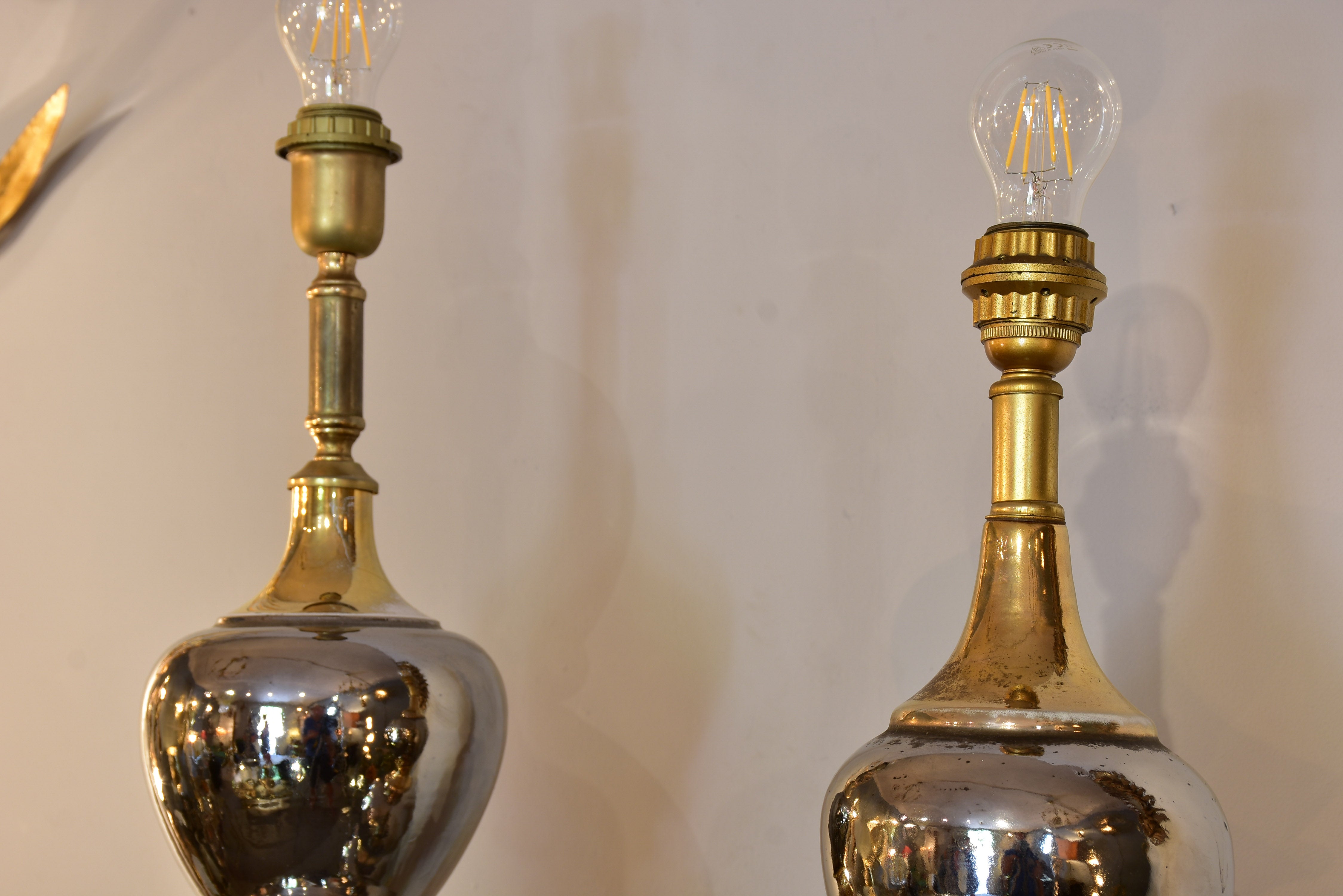 Extra-large vintage lamps with a metallic finish