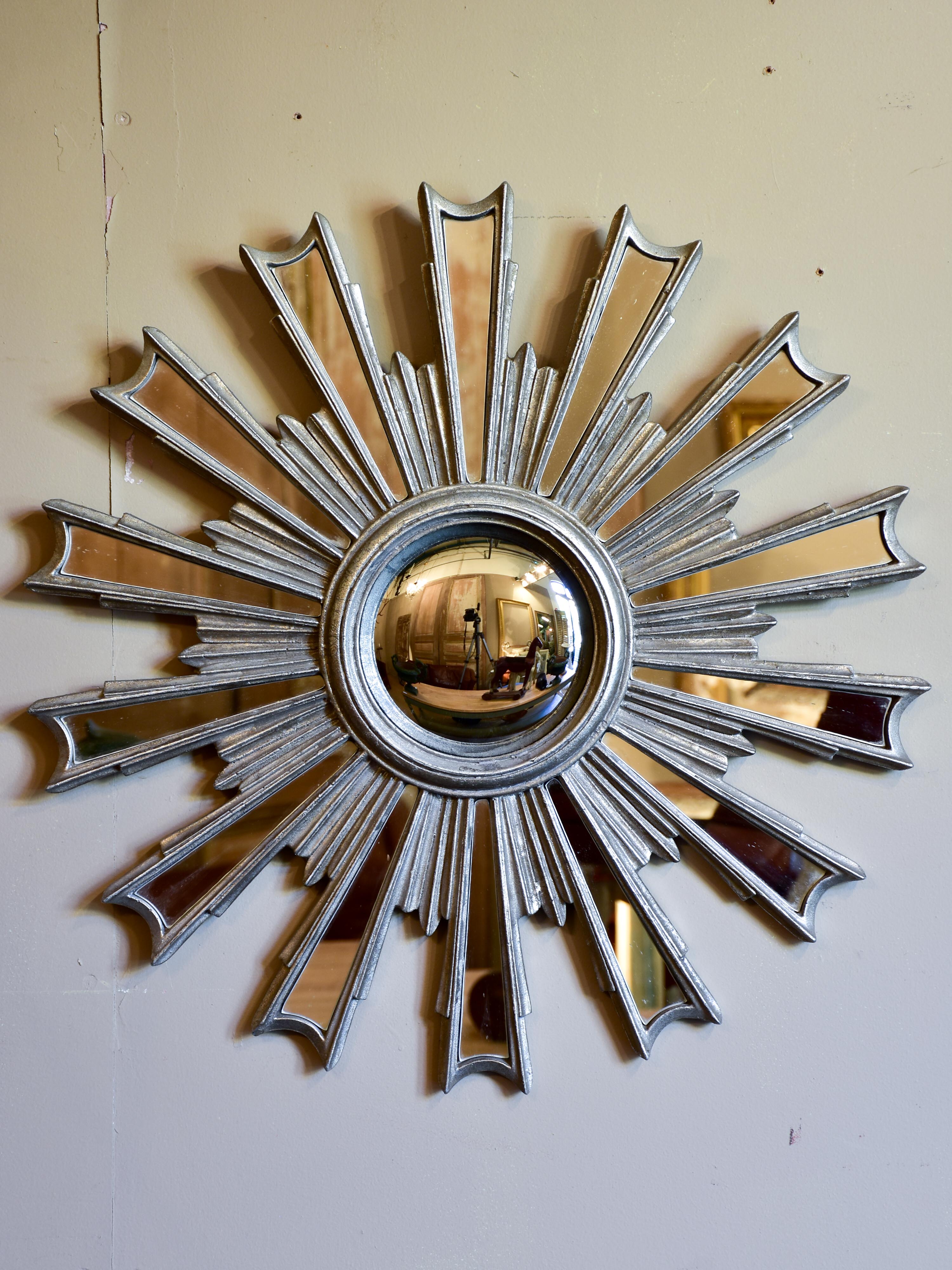 Large vintage silver framed sunburst mirror