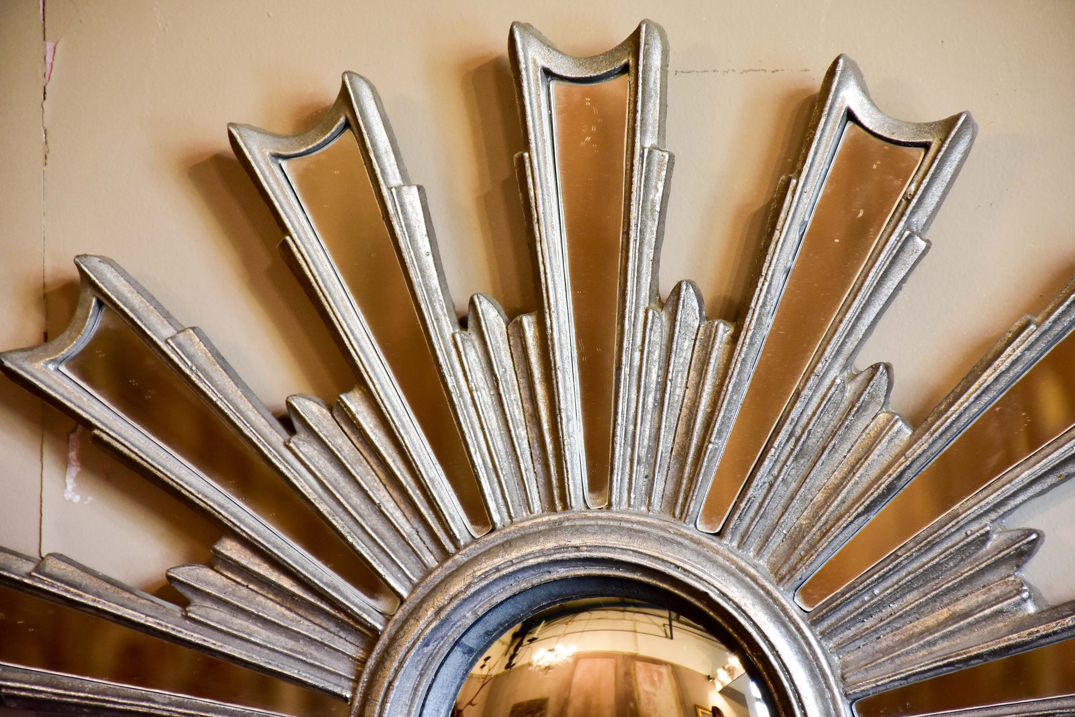 Large vintage silver framed sunburst mirror