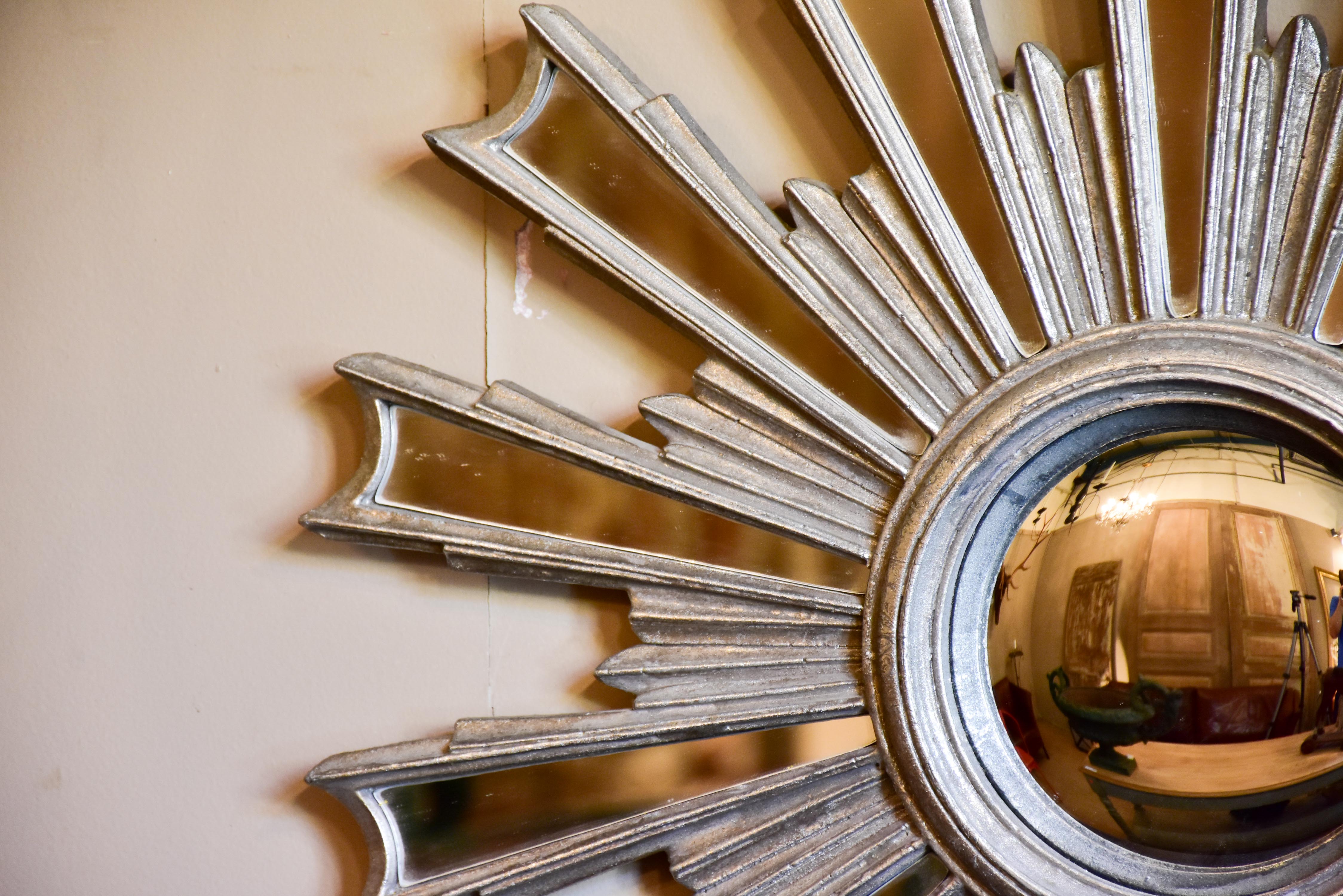 Large vintage silver framed sunburst mirror