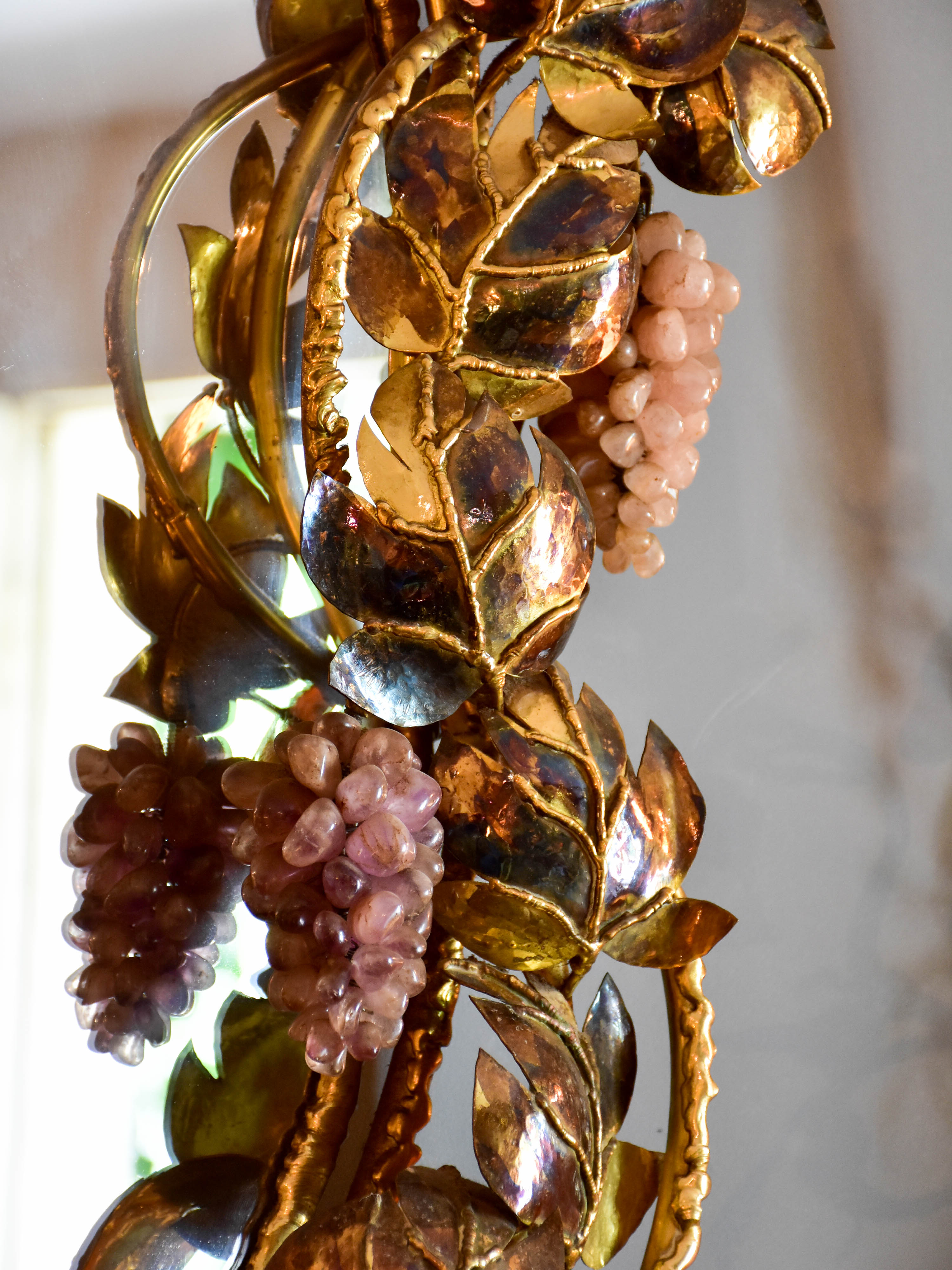 Richard Faure mirror with sculptural vine leaf and grape frame