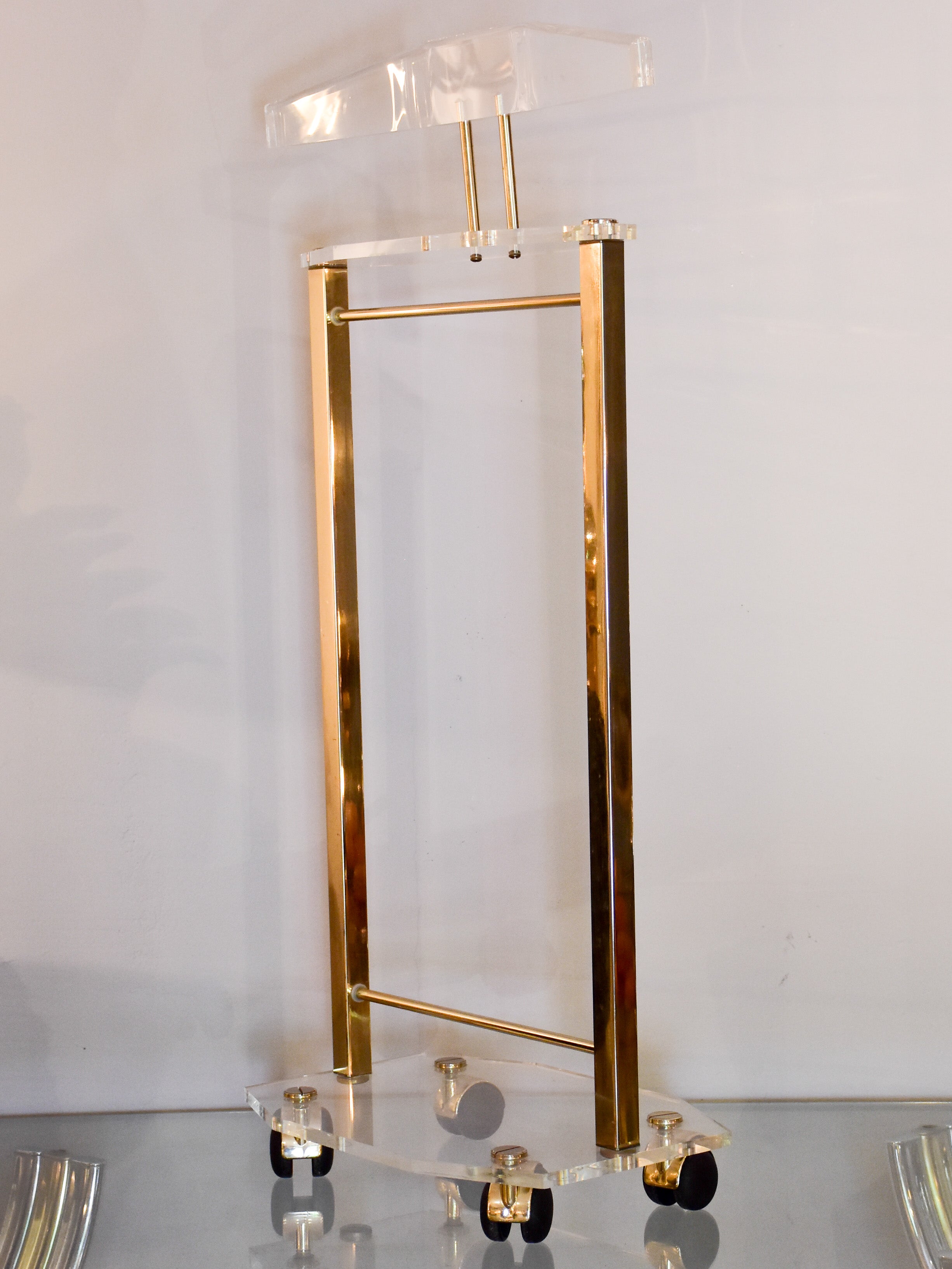 Vintage plexiglass valet stand on casters