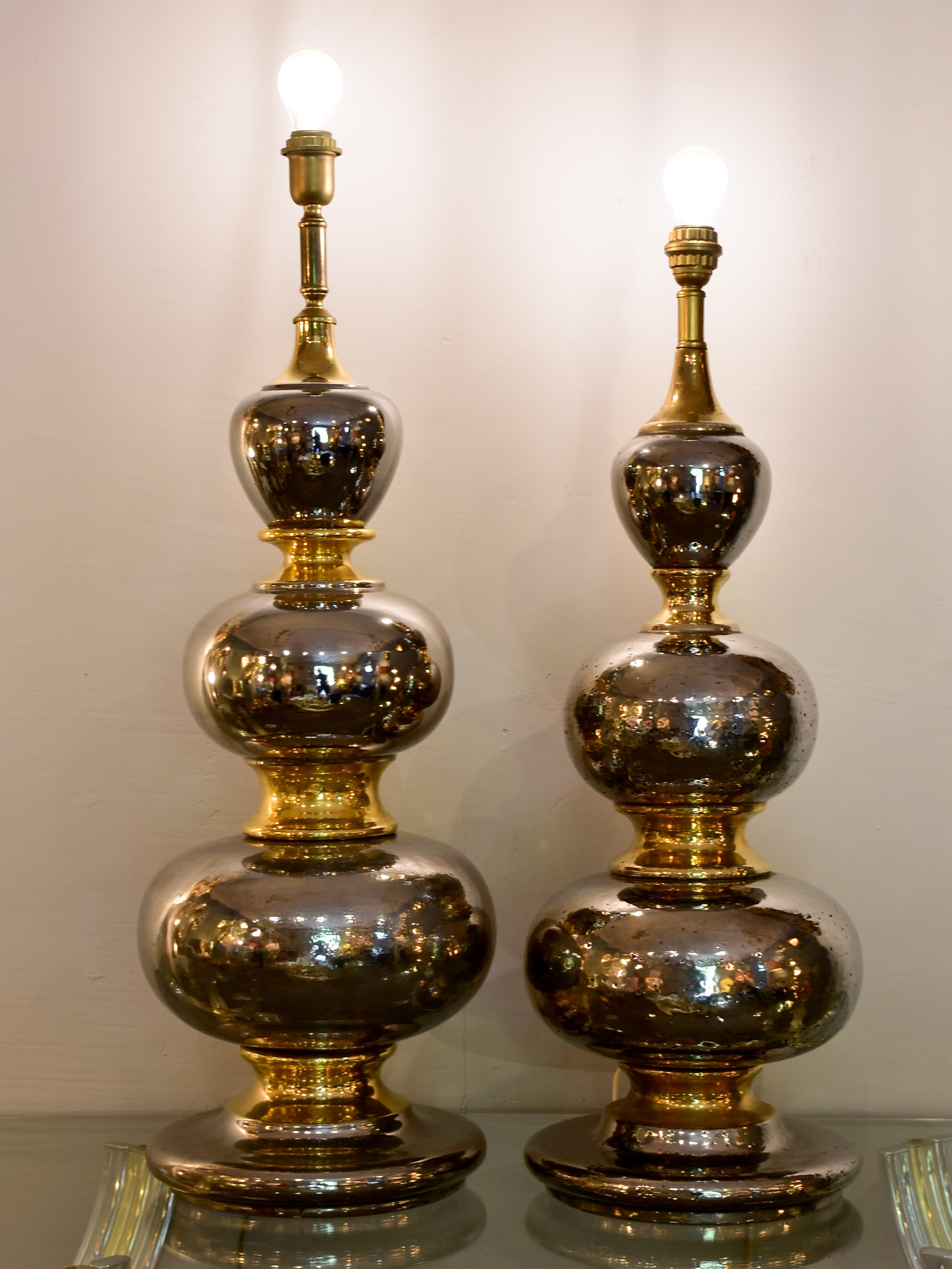 Extra-large vintage lamps with a metallic finish