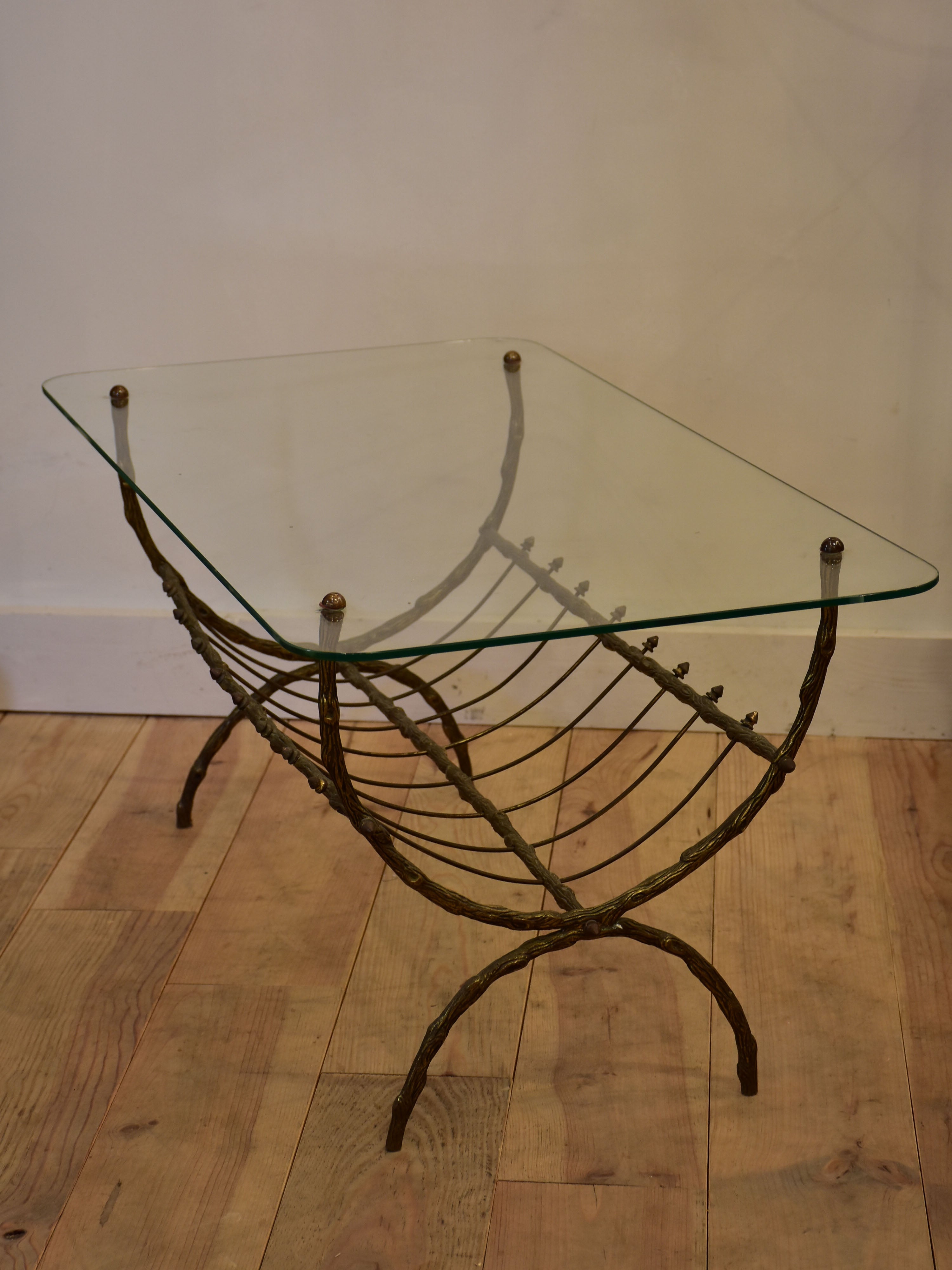 Original Maison Baguès bamboo coffee table with glass top