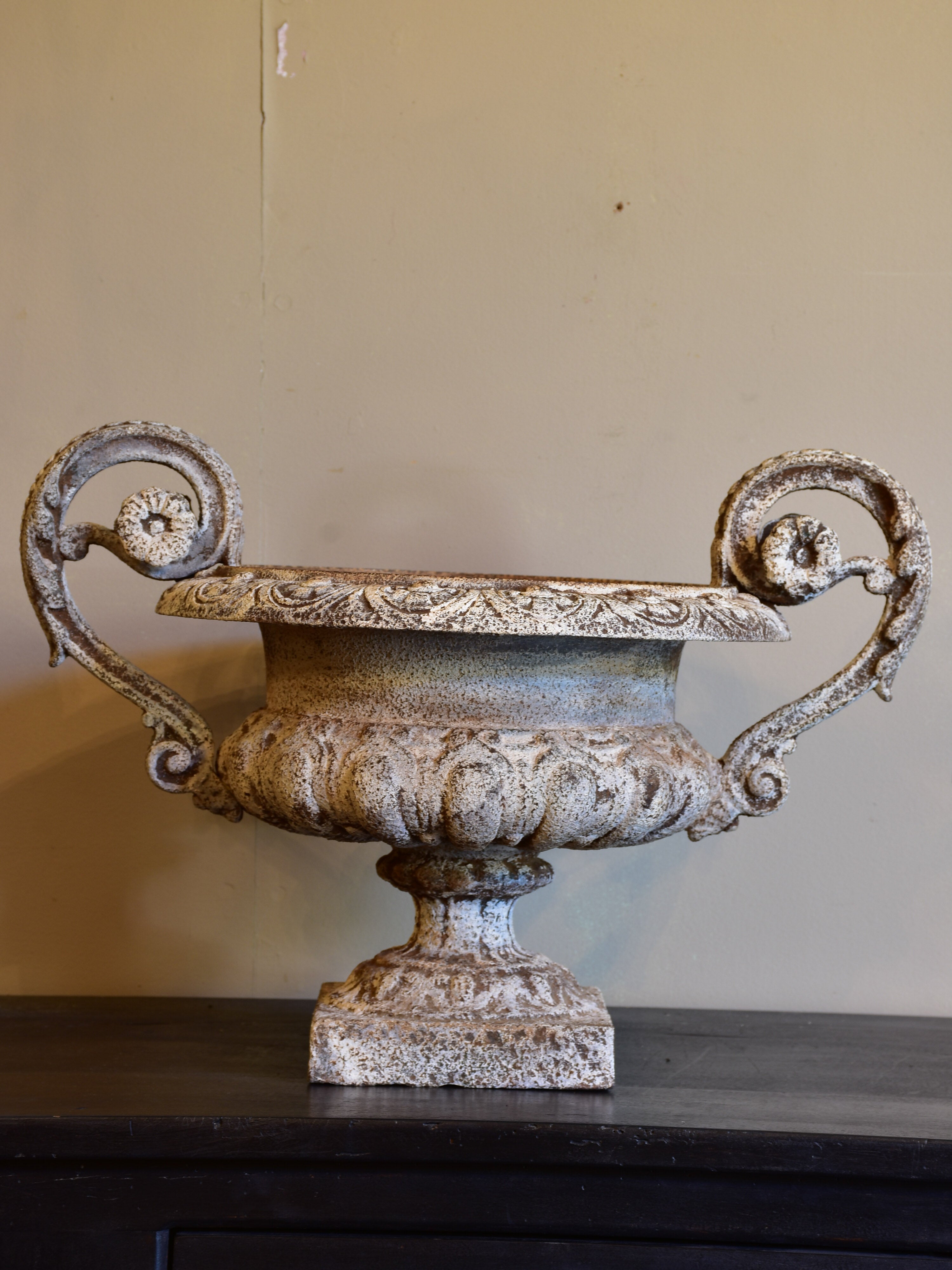 Antique French garden urn with decorative handles