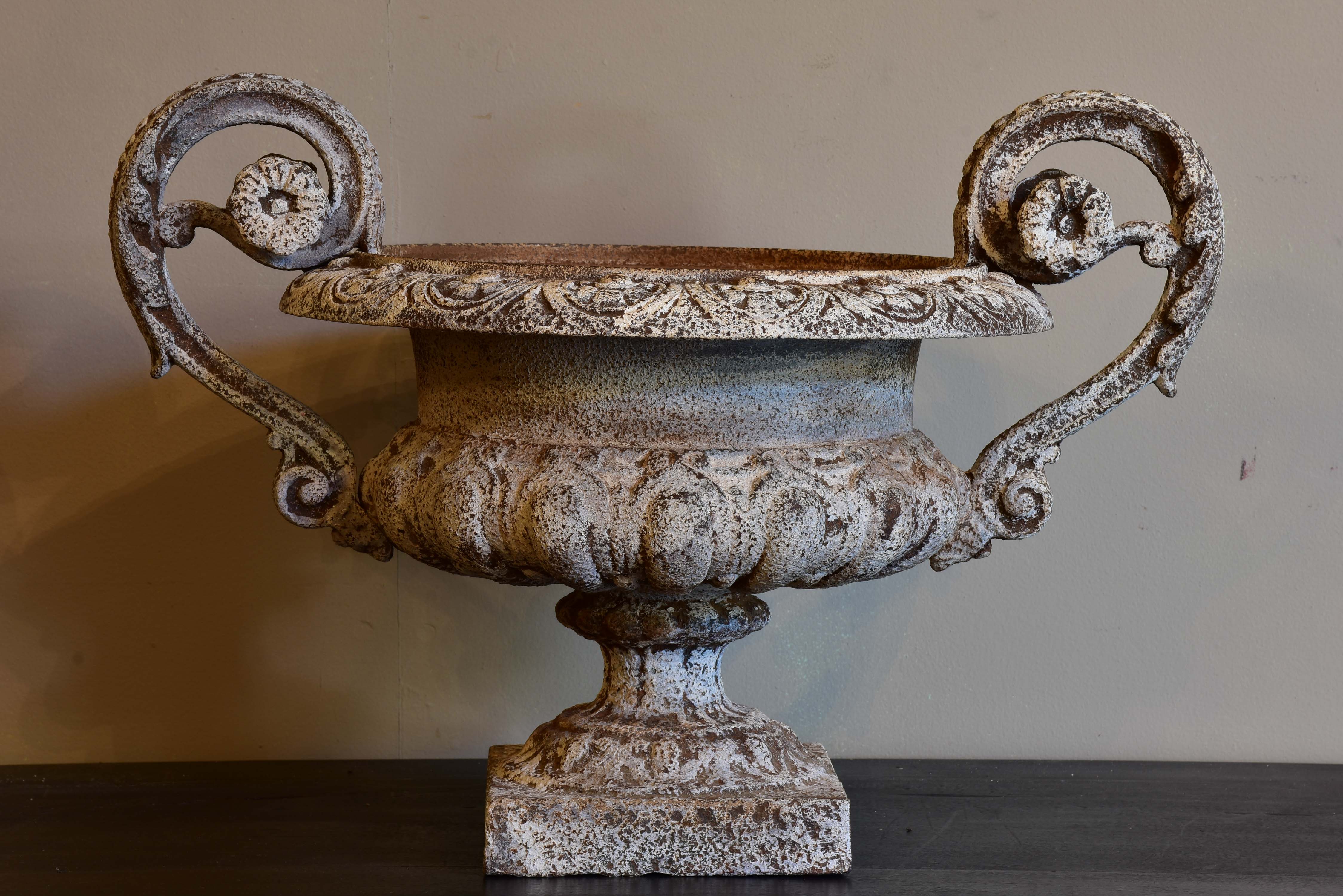 Antique French garden urn with decorative handles