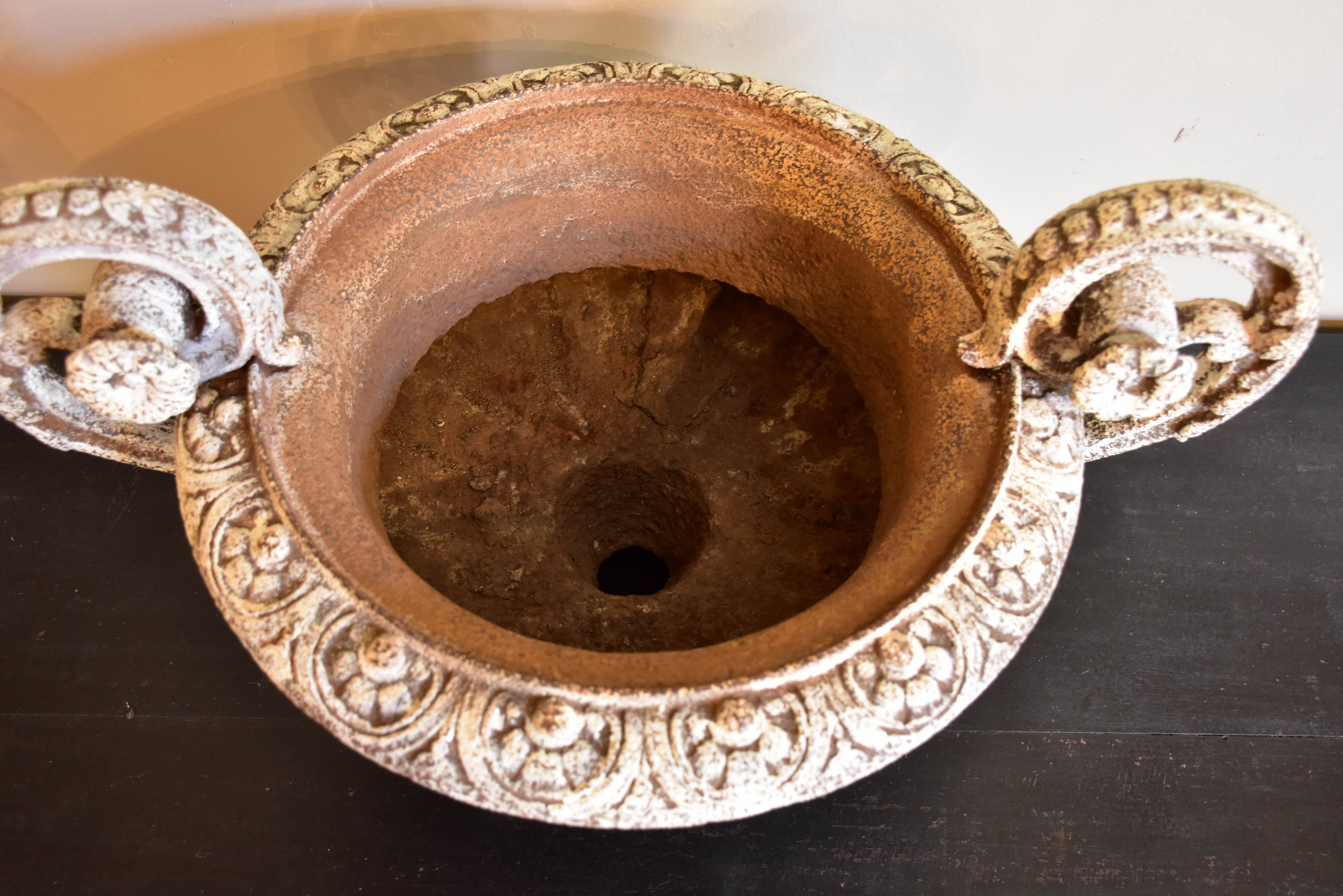 Antique French garden urn with decorative handles